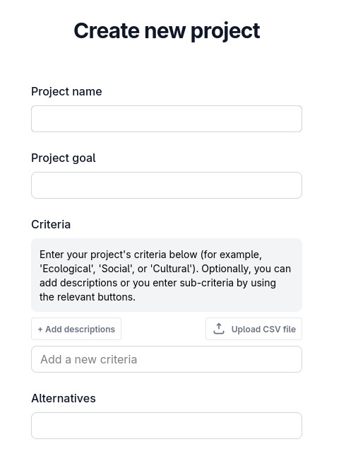 Project form screenshot